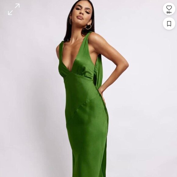 Elegant Green Evening Gown - Meshki Nadia Maxi Satin Dress - Picture 1 of 5
